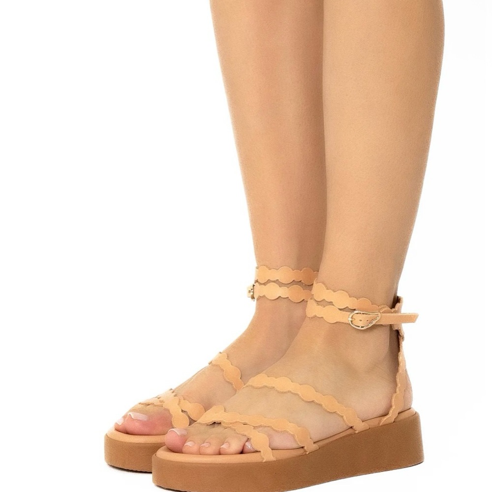 Ancient Greek Sandals Tan Scalloped Platform Sandals